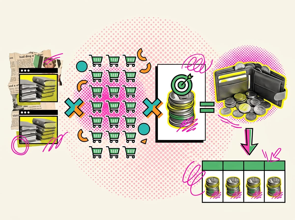 Moltiplicazione visiva: due gruppi di annunci per venti conversioni per il CPA obiettivo, da cui il budget totale spalmato su quattro settimane