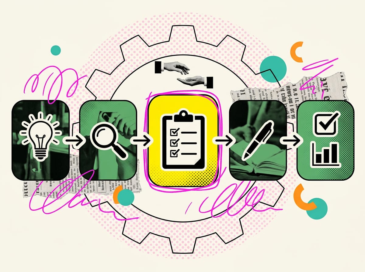 Schema: la procedura del blog porta al brief del singolo articolo, che porta al testo, verificato con criteri fissati nel brief