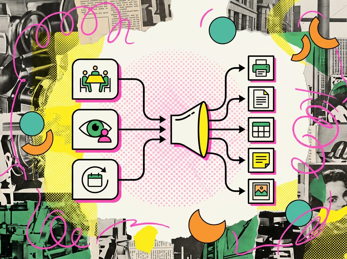 Imbuto con sette icone di documenti in alto che, passando tre filtri, si riducono a uno o due modelli in basso