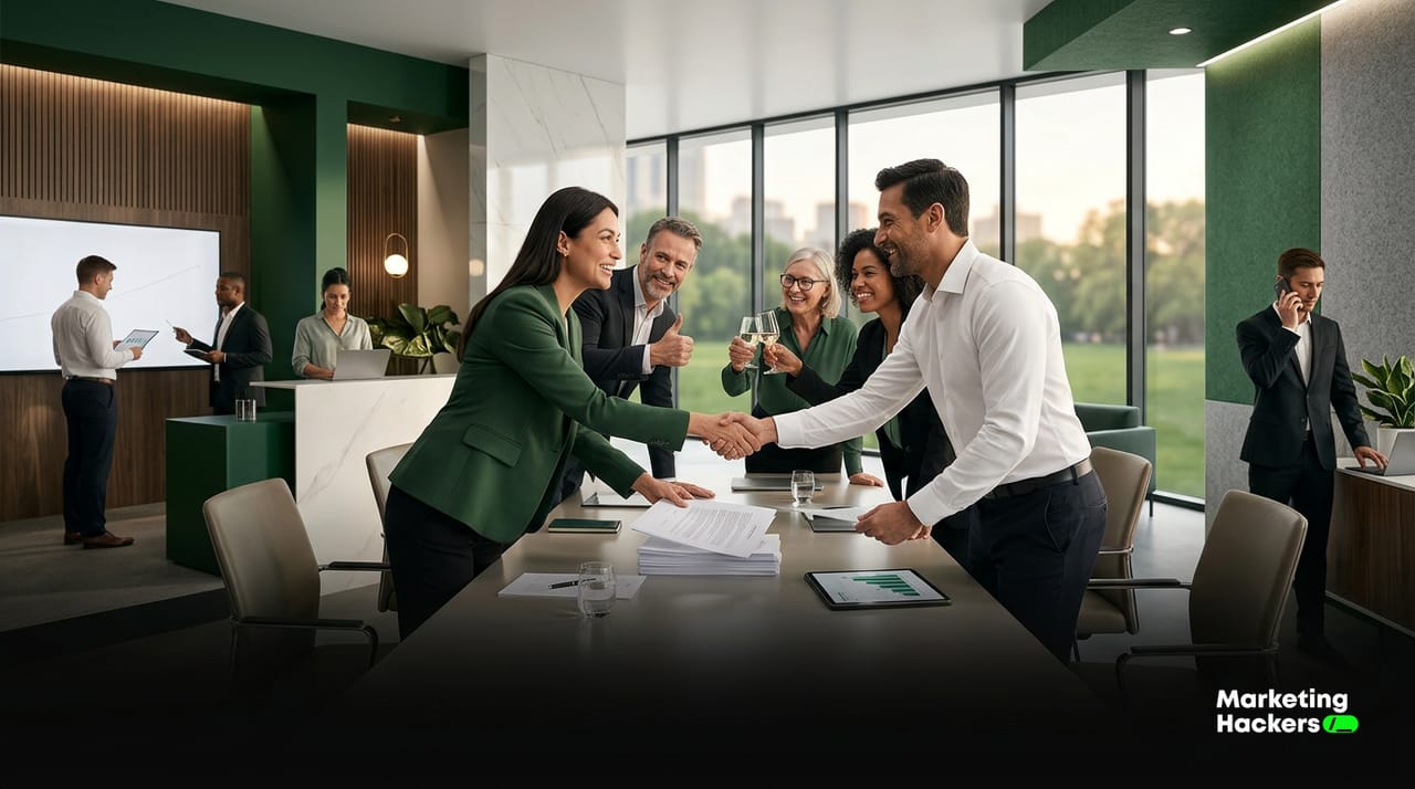 Due collaboratori di una PMI discutono davanti a una lavagna i punti in cui si perdono i contatti