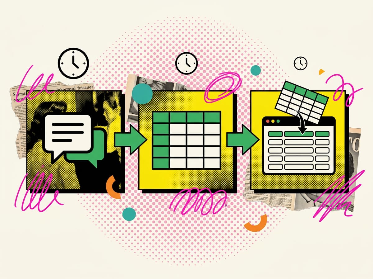 Flusso in tre passi: prompt AI, tabella CSV, importazione nel tool